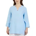 Lands’ End Women's Notch Neck Linen Blend Tunic Top, Light Blue, XS