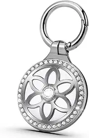 QFM Metal Protective Case for Apple Airtag, Diamond Rhinestone Bling Anti-Scratch Keychain Cover, Case Compatible for AirTag Accessories (Silver)
