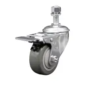 3 Inch SS Gray Polyurethane ½ Inch Threaded Stem Caster with Total Lock Brake