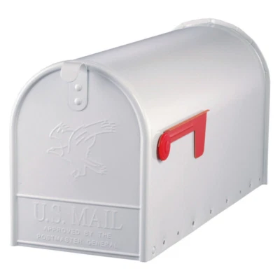 Large Post Mount Mailbox Metal Galvanized Rural House Mail Box Steel NEW White
