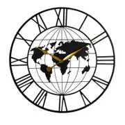 Yezi Metal Wall Clock World Map Roman Numerals 60cm