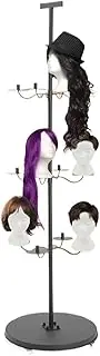 Wig Head Stand, 4 Universal Wheels 2 With Brakes Wig Display& Storage Rack, Adjustable Height 12-Head Wig Holder ﻿(Black Round Base)