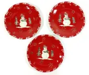 TRACY Jolly O'Snowy PLATES Set of 3 Red White 8" Dessert Luncheon Snowman