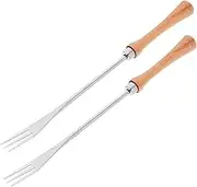 BESTOYARD 2pcs Stainless Steel Fondue Forks Cheese Fondue Sticks Smores Sticks with Wood Handle for Chocolate Fountains Cheese Fondue Roast Marshmallows Fruits