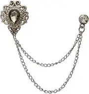 [Knighthood] Men's Champagne Stone With Silver Engraving Metal Crystal Chain Brooch/Collar Pin/Lapel Pins (Silver, Medium) (KN19-LP-LOT2-09)