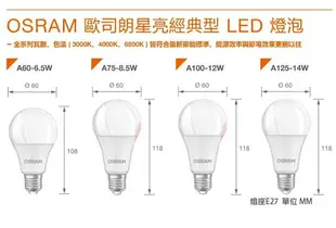 〖歐司朗〗 含稅 LED 星亮燈泡 6.5W / 8.5W / 12W / 14W 黃光/自然光/白光 節能省電 〖永光照明〗OS-12WLED%E27%