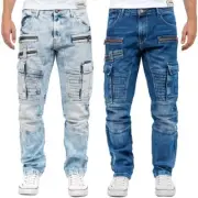 Cipo & Baxx Men's Jeans Regular Fit Stonewashed Cargo 5-Pocket Rib Zip Design