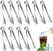 10 PCS Ice Tongs Stainless Steel Mini Serving Tongs Portable Sweet Tong Kitchen for Appetizers Tea Food Sweets Bread Cake Kitchen Wedding Party Bar Bucket Ice, Silver 15cm