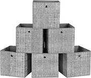 SONGMICS Storage Boxes, Set of 6, Non-Woven Fabric Organiser Boxes with Handle, Boxes Storage, 30 x 30 x 30 cm, Organiser Box, for Cube Shelf, Folding Box, Clothes Storage, Mottled Grey, RFB02LG-3
