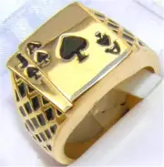 18K GOLD EP LUCKY ACE SPADES MENS CARD RING sz 12 or Y