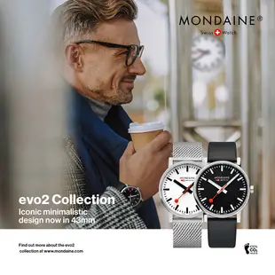 MONDAINE 瑞士國鐵evo2 時光走廊腕錶 黑面皮錶帶 / 43120LB / 43mm