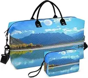 [ZRYSMY] Duffel Bag for Traveling, Landscape Moon Lake Travel Bag Gym Bag, with Multiple Interior Pockets Shoulder Weekender Bag for Women Men with Toiletry Bag 20.5L x 1.9W x 13.8H, Multi-Colored, one