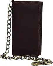 [Swiss Marshall] Men's RFID Signal Blocking Biker's Vintage Brown Leather Long Tri-fold Chain Checkbook Card ID Wallet, Brown, large, Biker Wallet