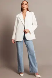 White Oversized Blazer Long Sleeve - Size 6, Women's Jacket