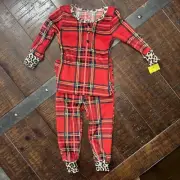 NWT Betsey Johnson Red Plaid Cheetah Pajama Set Baby Girl 12M 12 Months PJs