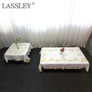 【LASSLEY】花朵刺繡方形桌巾｜茶几巾-110X110cm(圓桌 正方桌 茶几桌 客廳 餐桌 桌布 百合花)