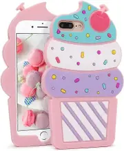 Megantree Cute iPhone 7 Plus Case, iPhone 8 Plus Case, 3D Cartoon Ice Cream Cupcakes Shaped Soft Silicone Full Protection Shockproof Cases Cover for G
