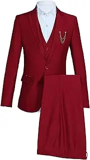 [JEShifangjiusu] Tuxedo Suits for Men 3 Piece Regular Fit Suit Blazer Jacket Waistcoat Pants Suit Dress Tuxedo Set for Wedding Party, Wine Red, XXL