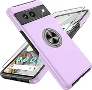 for Pixel 7 Case with HD Screen Protector,Shockproof for Google Pixel 7 Phone Case with 360° Magnetic Ring Holder Kickstand Phone Case for Google Pixel 7,Purple