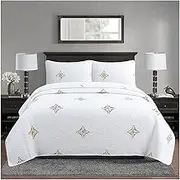 Quilt Set Queen King 3 Piece Cotton Quilts Reversible Bedspreads Lightweight Coverlet White Beige Bedding Set All Season Quilts (1 Quilt,2 Pillowcases) (Color : White B, Size : 250x270cm-50x70cm x2