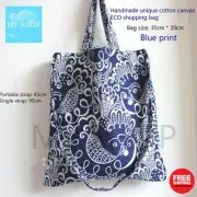 Hand-made Cotton Canvas Full Lining ECO Shopping Bag, Shoulder Bag -- Blue Print
