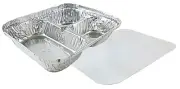 3-Compartment Oblong Aluminum Foil Take-Out Container w/Board Lid Pans 250 Sets