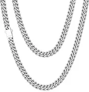 [Fiusem] 3.5mm Silver Chain for Men, Diamond Cut Stainless Steel Cuban Chain, Miami Cuban Link Curb Chain Necklace for Men Women, Mens Chain 16, 18, 20, 22, 24, 26, 28 Inch