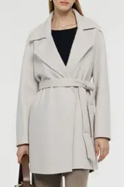 Women's Australian Wool Short Belted Coat | Merinosnug, Silver White / L