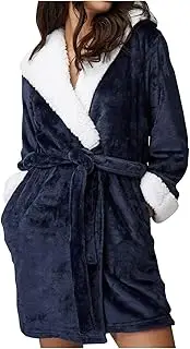 [Generic] Cute Pajama Set Lightweight Warm Plush Long Flannel Sleepwear Hooded Bathrobes Plush Long Robe Lady Long Short