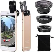 3 in 1 Cell Phone Camera Lens Kit Wide Angle Macro Fisheye Lens Universal for Smart Phones iPhone Samsung Android Black
