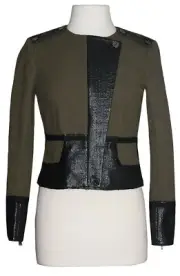 Rachel Roy Coat NWT Sz 6 Olive Black Asymmetric Lines Front Zip Zippered Cuffs