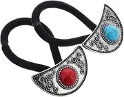 ADOCARN Metal Ponytail Holders Faux Gemstone 2pcs Ethnic Hair Ties for Women Fashionable Hair Decor for Styling