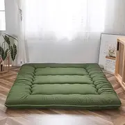 MAXYOYO Japanese Floor Mattress Futon Mattress, Thicken Tatami Mat Sleeping Pad Foldable Roll Up Mattress Dormitory Mattress Pad Floor Lounger Pillow Bed (Green, King)