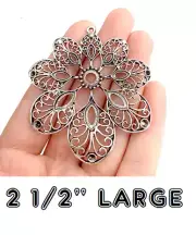HUGE MANDALA FILIGREE FLOWER LIFE Pendant 24" 925 Sterling Silver Necklace women