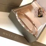 精品 BVLGARI 純銀鍍厚金 天然母貝 鑲鑽 淑女玫瑰金色 手鐲 現貨