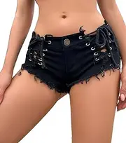 [Lzkehcy] Women's Casual Jeans Shorts Sexy Lace Up Ripped Mini Denim Booty Shorts Hot Pants