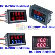 DC 0-200V 100V 10A 3/4 Bit Voltmeter Ammeter Red/Red Red/Blue LED Amp Wires DIY