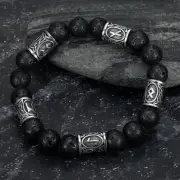 Lava Stone Bracelet Asgard Crafted Silver Rune And Black