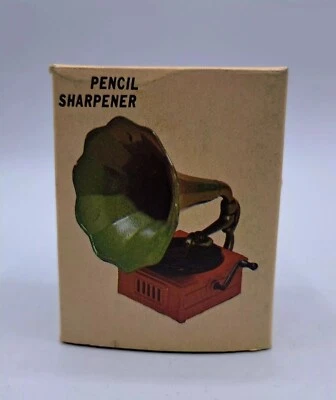 DieCast VTG Mini Phonograph Gramophone Pencil Sharpener Made in Hong Kong NOS
