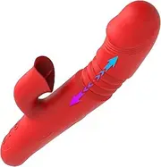 Thrusting Rabbit Vibrator, G Spot Clitoral Vibrator Rechargeable Realistic Auto Heating Warming Sex Toys for Women Silicone Telescopic Dildo Vibrator Multi-Speed Thrusting & Vibrating Adult Sex Toy (Red)