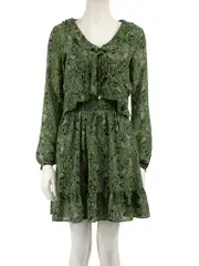 Michael Michael Kors Green Paisley Long Sleeve Dress