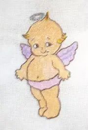 Needlepoint Canvas Hand Painted 16 mesh Angel Baby Girl Kewpie Style Was $42