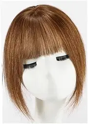 10 Inch Hairpieces with Fringe, Hand-Tied Hairpieces with Lace Base for Cliping, Remy Hairpiece for Thinning Hair (Light Brown)