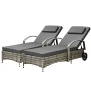 Livsip 2x Sun Lounge Wicker Lounger Chair Outdoor Furniture Day Bed Garden Grey