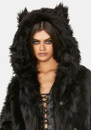 [SpiritHoods] Black Wolf Classic Faux Fur Coat