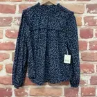ANA Top Womens XXL Blue Multicolor Floral Vine Peasant Ruffle Popover Shirt