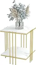 Marble Top Side Table Gold: 2 Tier Square White End Tables 44.5x44.5x55.5cm Sintered Stone Marbles Tabletop Modern Small Bedside with Metal Golden Legs Nightstand Sofa Accent Table Home Furniture