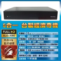 在飛比找Yahoo!奇摩拍賣優惠-五合一 含硬碟3TB 1080P 八錄影主機 台灣製造在地服