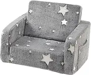 yuksok Kids Sofa Convertible Sofa to Lounger,Comfy 2 in 1 Soft Glow in The Dark Cartoon Fold Out Couch Chair for Living Room Nursery, Grey Star