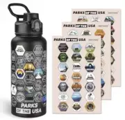 National Parks Water Bottle with Stickers and Straw,32oz Double Wall Black
